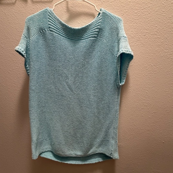 Talbots Sweaters - Talbots Light Blue Garter Stitch Knit Short Sleeve Sweater Boat Neck Size L